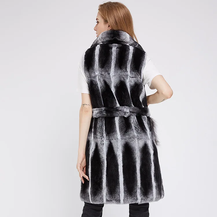 autumn winters fashion new long Fur pocket the whole leather rex rabbit Fur fox fur waistcoat