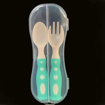 

Eating Food Feeding Training Travel With Case PP Anti Skid Picnic Baby Tableware Set Non Slip Thick Toddler Spoons Forks Home