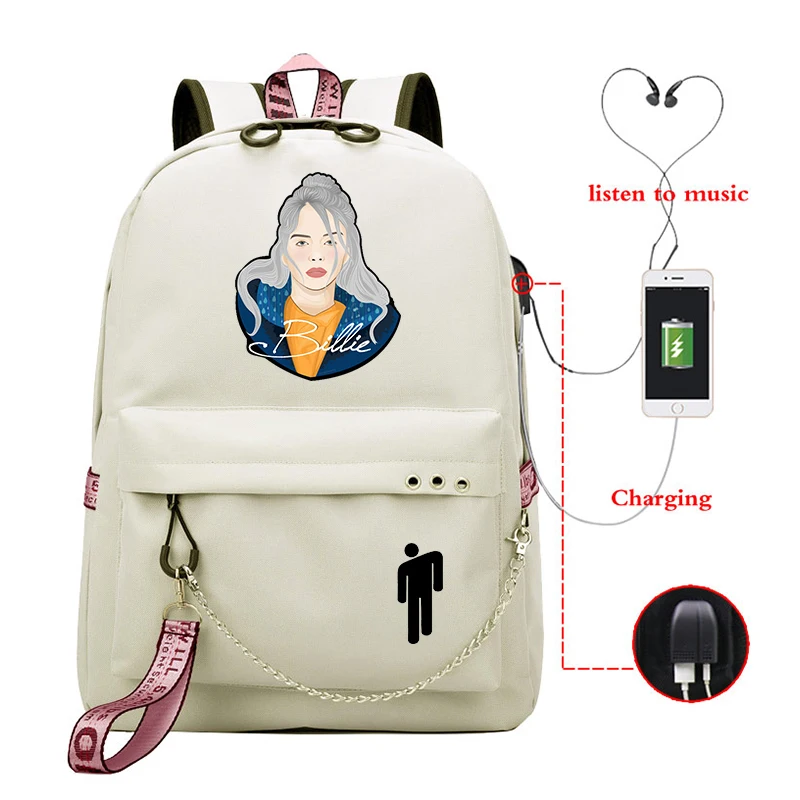Mochila рюкзак женский Billie Eilish школьные сумки для девочек-подростков Usb зарядка Bookbag розовый рюкзак женский ноутбук дорожная сумка