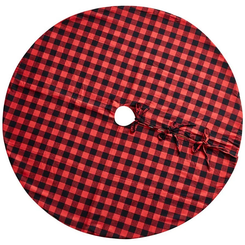 48-Inch Christmas Tree Skirt Red and Black Plaid Christmas Tree Skirt for Christmas Decorations Indoor and Outdoor, Christmas Pa