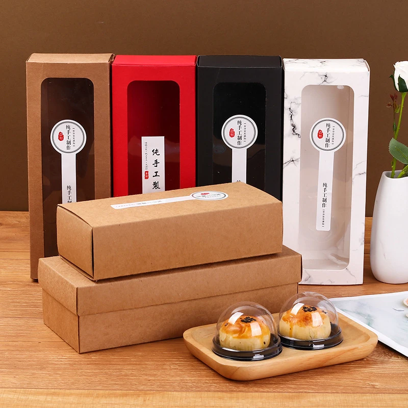Brown/Red/Black Kraft Paper Drawer Type Gift Box With Clear PVC Window Wedding Cookie Candy Chocolate Cake Packaging Boxes