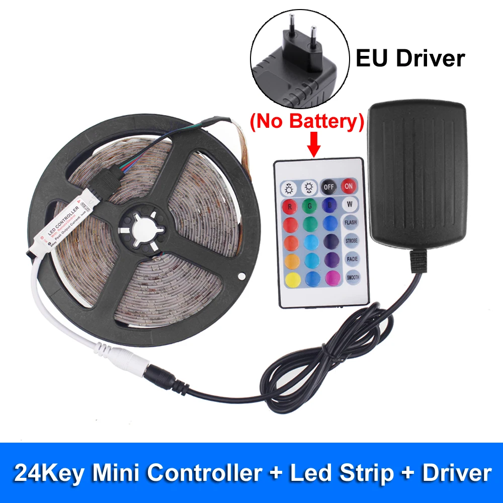 24key-mini-EU SMD 2835 5 м Rgb Светодиодная лента с дистанционным водонепроницаемым fita De Led Rgb 12v Диодная лента Tira Led Rgb 12v Гибкие Огни - Испускаемый цвет: 24key-mini-EU