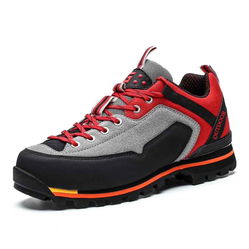 Men Leather Casual Shoes Outdoor Non-slip Waterproof Leather Sneakers Hight Quality Male Hiking Sport Shoes Men Running Shoes 47 - Цвет: 6138 gray red