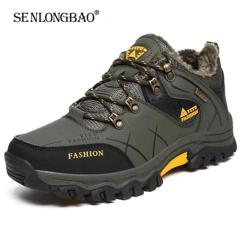 Winter Warm Plush Snow boots High Quality Waterproof Leather Men Boots Outdoor Rubber Lace Up Ankle Boots Men Sneakers Size39 47
