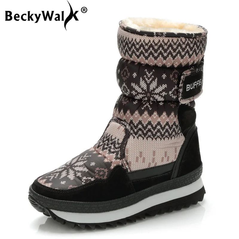 

New Fashion Women Mid-calf Snow Boots Brand Thick Fur Insole Female Boots Platform Waterproof Winter Women Shoes Woman WSH3436