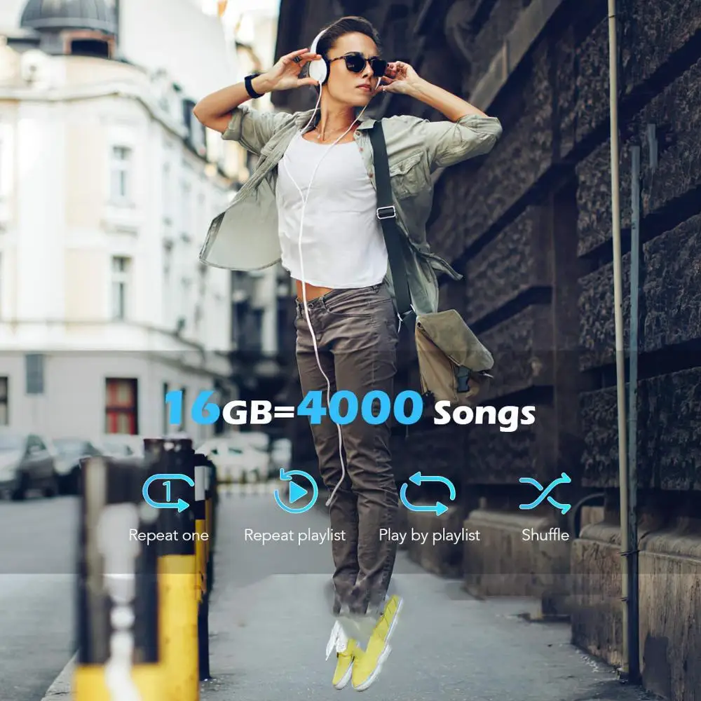 MP3 плеер, Bluetooth, 16 ГБ, клип, MP3, спорт, бег, экран 1,5, с поддержкой FM, Micro SD карта, MP3 музыкальный плеер, до 128 ГБ