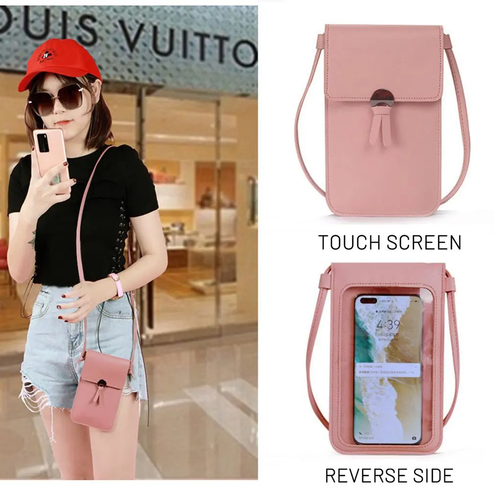 Transparent Touch Screen Retro Simple Mobile Phone Bag 2021 Women PU Chain Messenger Bags Small Flap Bag Mini Shoulder Bag