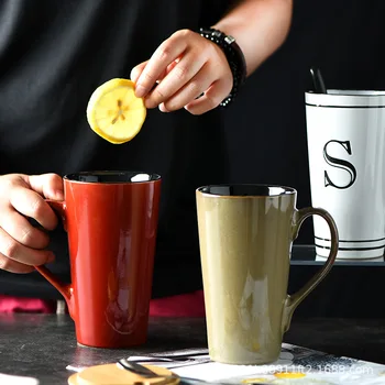 

Europe Ceramic Cup Simple Coffee Mug with Lid Spoon 500ml Large Capacity Household Breakfast Juice Mugs Office Milk Cups Tumbler