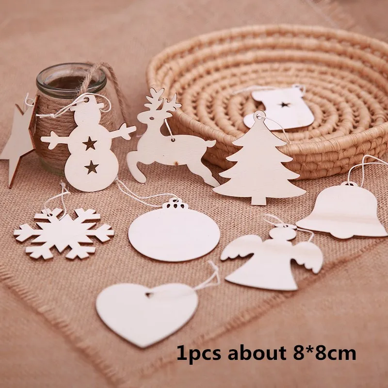 Kids diy gift Wooden angel New Year snowflake Christmas Pendants Craft Christmas Tree Decoration For Home Navidad Ornaments
