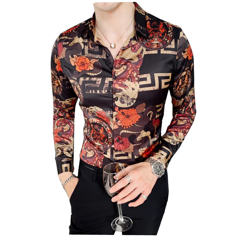 

2020 Spring Flower Shirt Mens Club Long Sleeve Shirt Slim Fit Fancy Shirts Casual Shirts Men Camisa Social Masculina Streetwear
