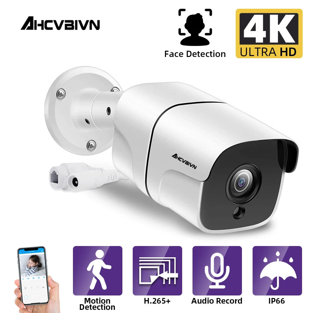8.0MP Face Motion Detection POE IP Camera 4K Outside CCTV Bullet Security 8MP Video Surveillance IP66 Cam H.265 | Безопасность и