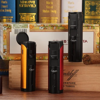 

Cylindrical Shape Mini Pocket Cigar Lighter Lubinski Windproof 5 Blue Flame Jet Torch Lighter Metal Cigarette Accessory