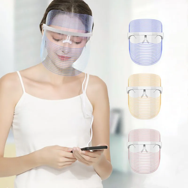 LED Light Therapy Face Mask 3 Colors Anti-aging Anti Acne Wrinkle Removal Skin Tighten Whitening Facial SPA Beauty Instrument | Красота и