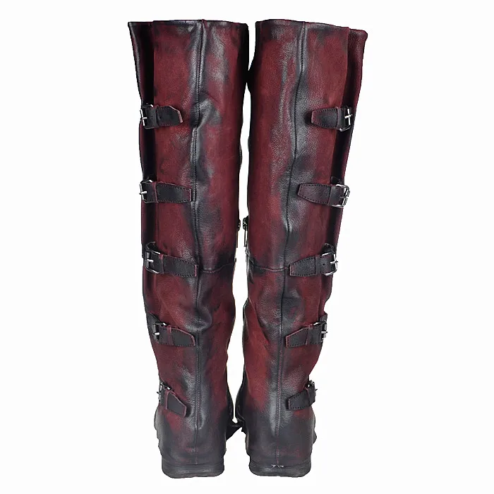 Stylesowner Original Brand Top Sale Sheepskin Square Toe Woman Boots Do The Old Buckle Strap Look Thin Knee-high Boots Retro