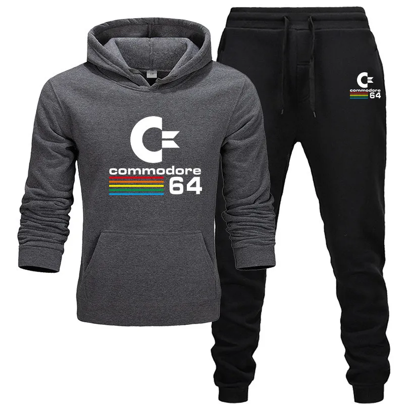 Winter men's suits sportswear+ trousers double daily C64 printing sportswear men's daily sportswear workout clothes