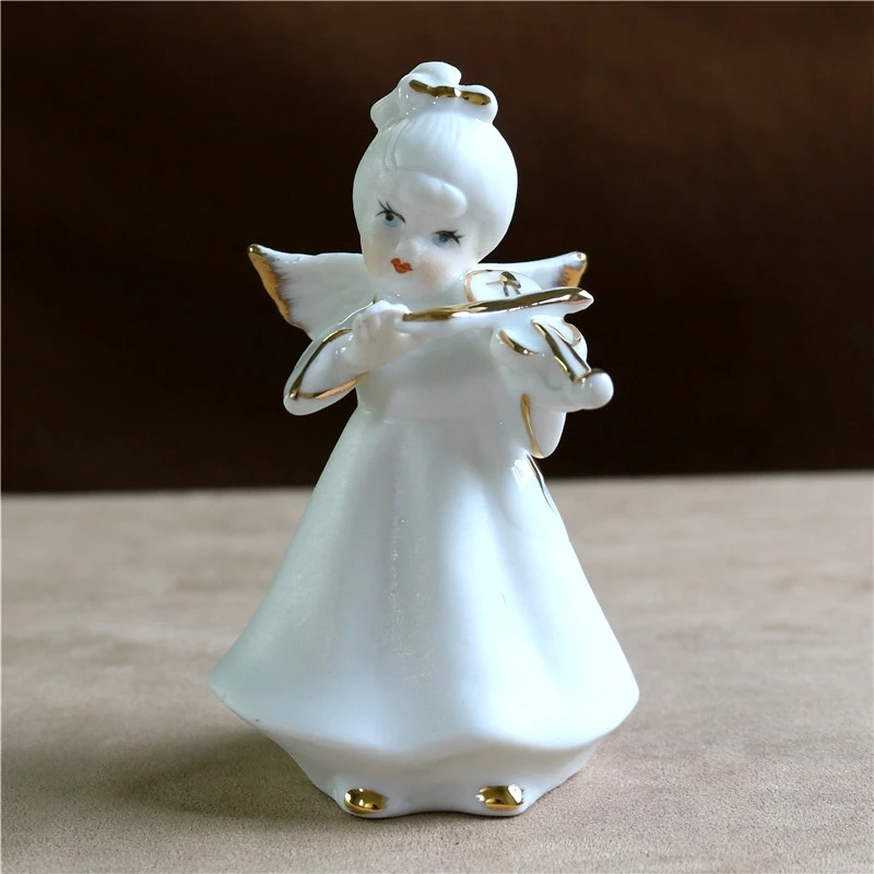 Фарфоровая статуэтка ангела, керамическая музыкальная игрушка, миниатюрная кукла ангела, украшение для дома, праздничный подарок, аксессуары для рукоделия
