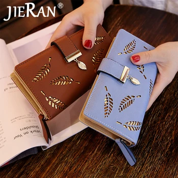 

2020 Women Wallets Leaves Hollow Women's Wallet Soft PU Leather Phone Wallet Women Money Bag Handbag New Wallets Card Purse