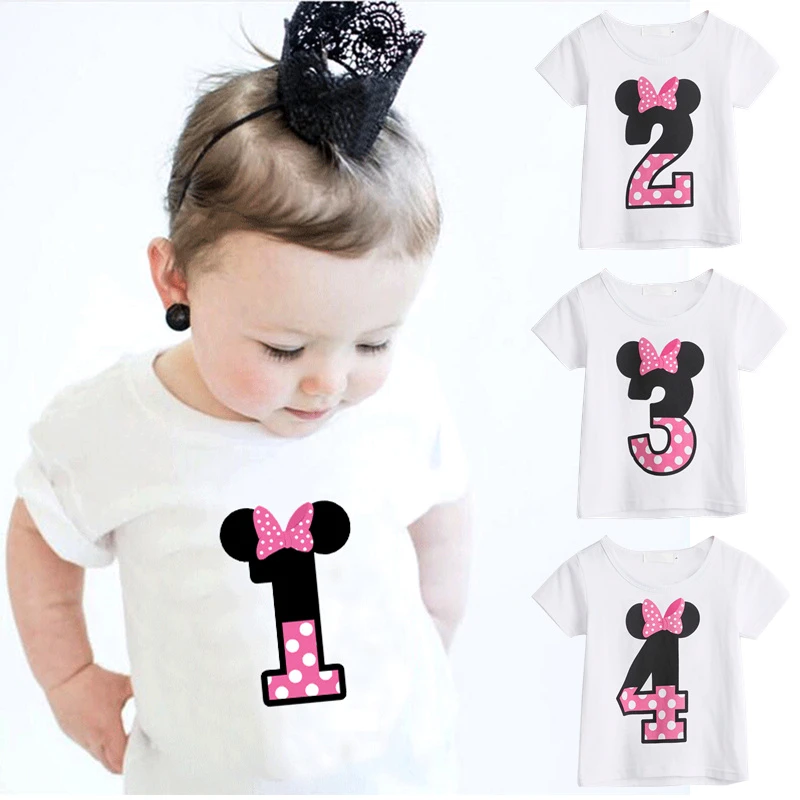 baby girls 1st year birthday t shirt kids cute cartoon cotton number 1 2 3 4 print top children bow polka dot graphic tees shirt t shirts aliexpress