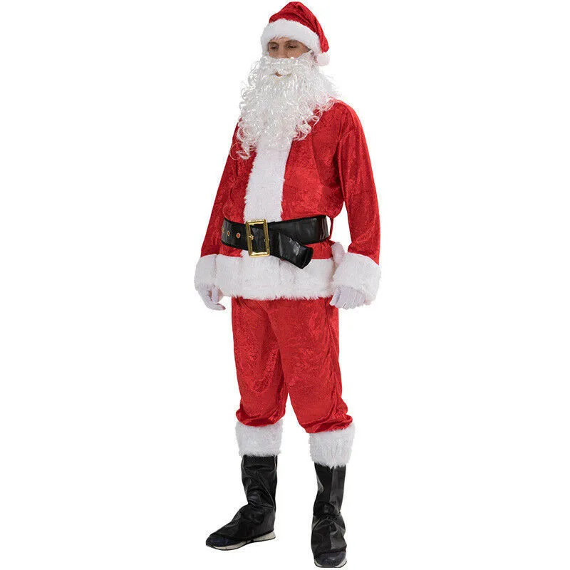 5 шт., костюм Санта Клауса для косплея, мужской костюм для взрослых, наряд для рождественской вечеринки, нарядное рождественское платье размера плюс