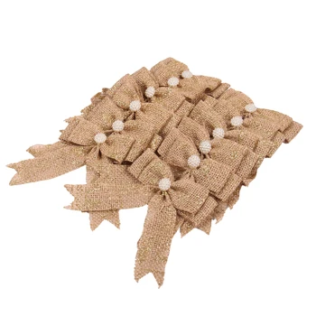 

12pcs DIY Burlap Bows Gift Basket Bows Ribbon Knots for Gift Wrapping Wedding Car House Decoration (Golden Glitter)