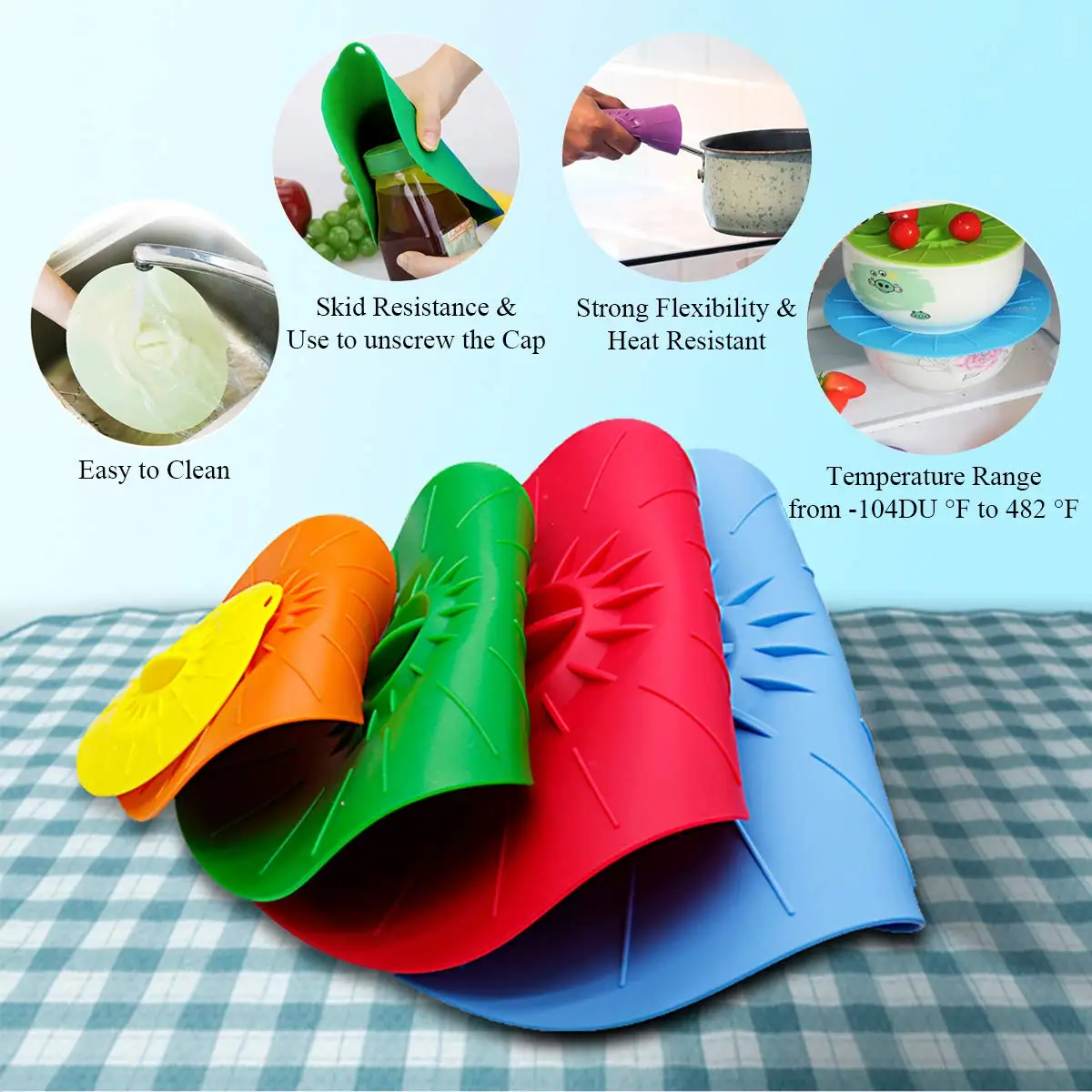 3/5Pcs Silicone Bowl Cover Reusable Food Saver Pot Lid Heat Resistant Microwave Cooking Pot Cover Fresh Keeping Cover Kitchen