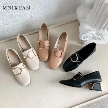 

MNIXUAN Classics spring autumn new square toe women pumps shoes high heels 2019 new slip on office career ladies block heel shoe