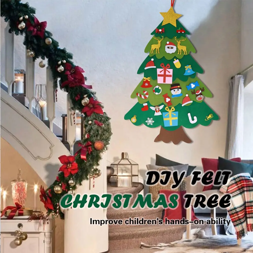 

DIY Felt Christmas Tree Decorations Kids Gifts Xmas Tree Door Wall Hanging Ornaments Artificial Tree for Home Navidad Decor 2021