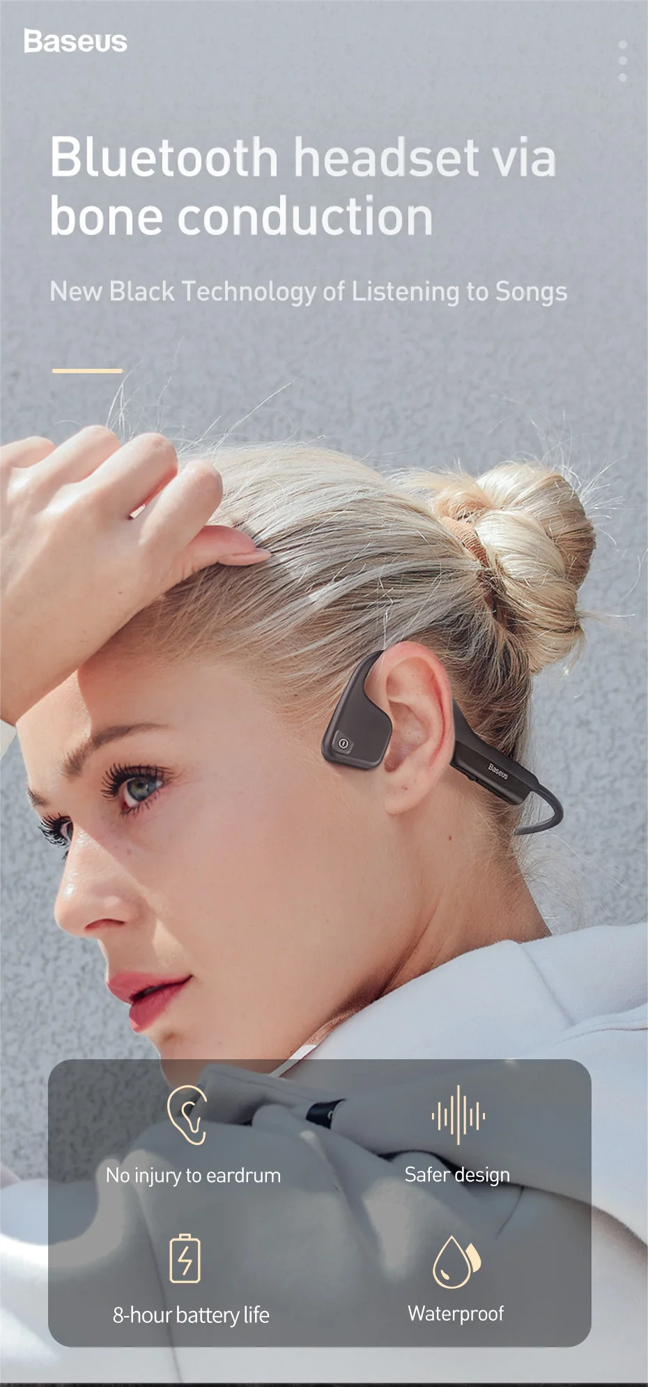 Baseus C10 Bluetooth Earphone For iPhone Xiaomi Music Earphone Wireless Headset 5.0 Bluetooth Wireless Headset With Music