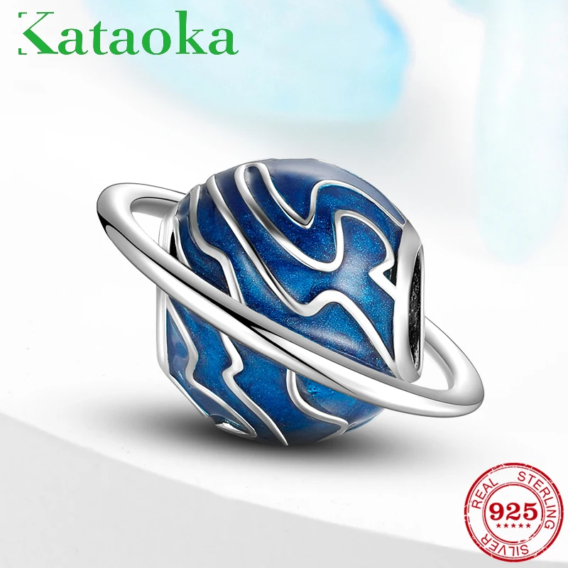 

Hot 925 Sterling Silver charms Earth Planet Blue enamel Round shape bead Fit Original designer Charm Bracelet women fine Jewelry