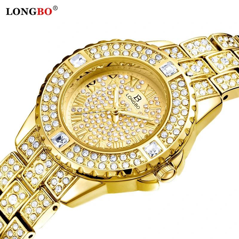 

LONGBO Women Quartz Watch Fashion Bling Casual Ladies Watch Female Quartz Gold Watch Crystal Diamond For Women Clock 2020 New