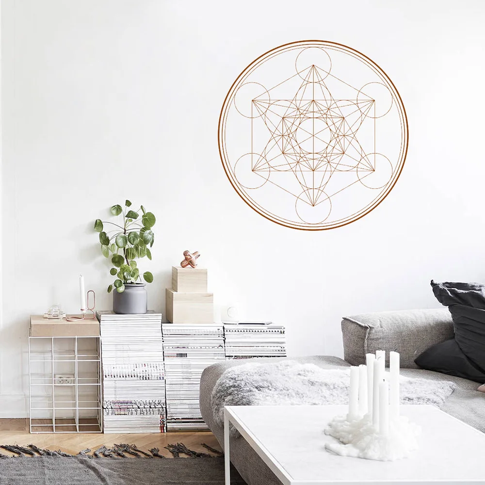 Sacred Metatron's Cube Alchemy Геометрическая Наклейка на стену линия Бохо Гобелен Мандала Йога виниловая наклейка Съемная гостиная домашний декор Z210