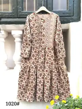 

New Autumn dress Korean style loose floral lace cotton linen dress long sleeve women loose dress