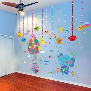

[shijuekongjian] Cartoon Clouds Stars Wall Stickers DIY Animals Balloons Mural Decals for Kids Room Baby Room Home Decoration