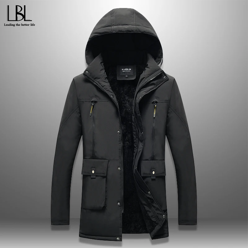 

Thicken Fleece Jacket 2019 Hot Winter Mid-Long Parka Men's Wadded Warm Coat Casual Cotton Padded Jackets Hooded Windbreaker 4XL