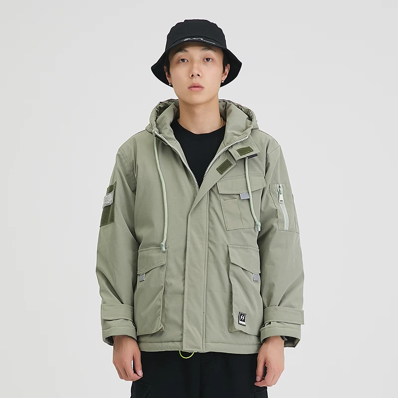 

2019 Autumn And Winter Men's New Casual Trend Pocket Decoration Solid Color Hooded Jacket Youth Temperament Cotton