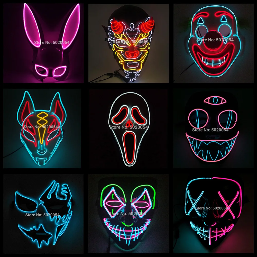 

Hot Carnival LED Mask Glowing Halloween Mask Rave Mask Carnival Costume DJ Light Up Masks Anime Cosplay Props