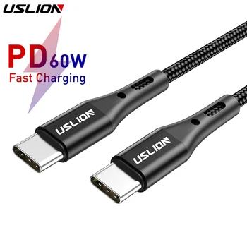 

USLION 60W USB Type C To C Cable 3A Data Cable for Samsung Huawei Xiaomi for MacBook Support PD QC3.0 Quick Charging for USB-C