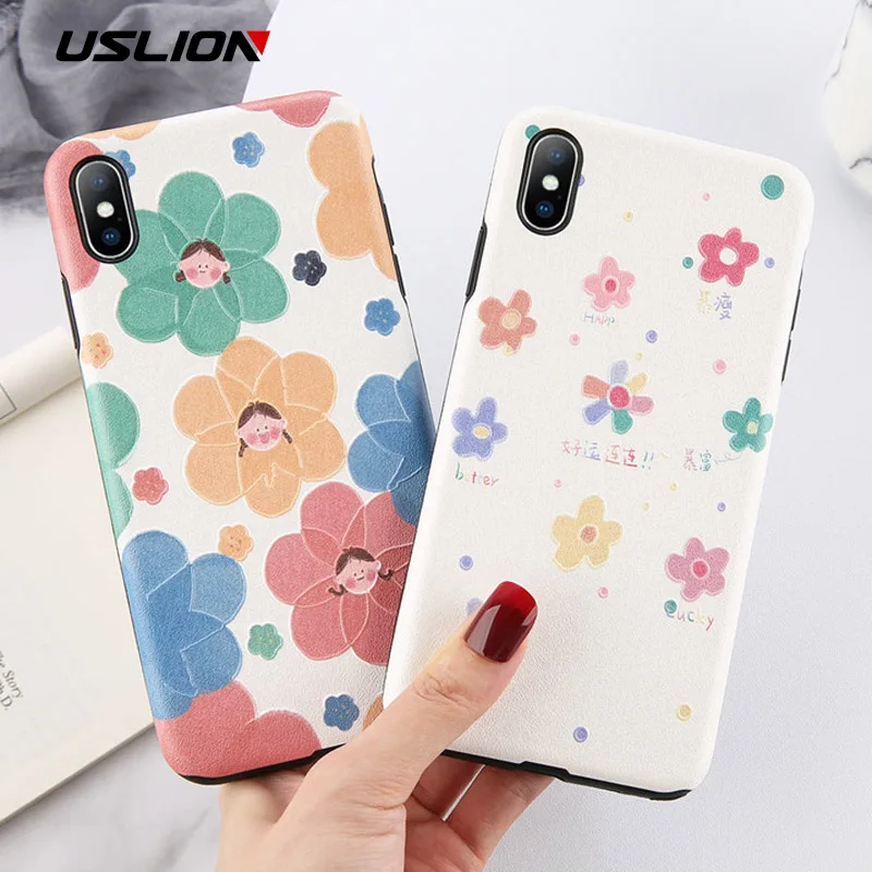 

USLION Flower Silk Pattern Phone Case For iPhone X XR XS Max Cactus Floral Silicone Case For iPhone 6 6s 7 8 Plus Soft TPU Cover
