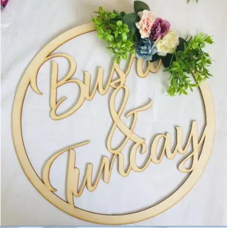 With Flower Персонализированные Жених невесты деревянная Свадебная табличка на заказ имя цветок зеленый завод свадебный подарок романтическое деревянное название вечерние украшения - Цвет: With Flower