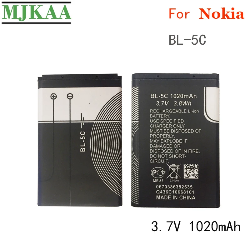 MJKAA 2 шт. BL 5C 3 7 V 3.8Wh 1020mAh батарея для Nokia 1112 1208 1600 1100 1101 2610 2600 2300 6230 6630 n70 n71 n72 n91 e60