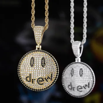 

Hip Hop Jewelry Drew Smiling Face Pendant Necklace For Men Women New Arrival Micro Pave Colorful Zircon Lovers Necklace