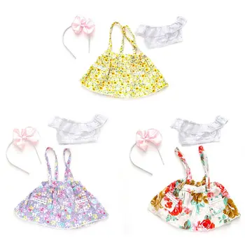 

Doll Dress Up Clothes Suit Pastoral Floral Suspender Skirt for 18in US Girl Doll K92D