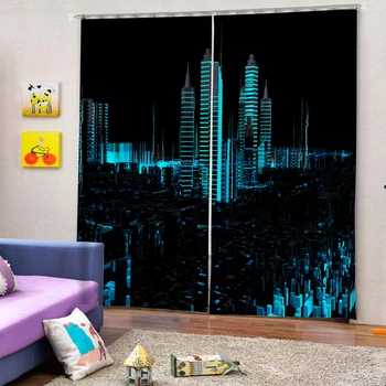 

New City 3D Architecture Curtains for Windows Drapes European Modern Elegant Noble Printing Curtain For Living Room Bedroom