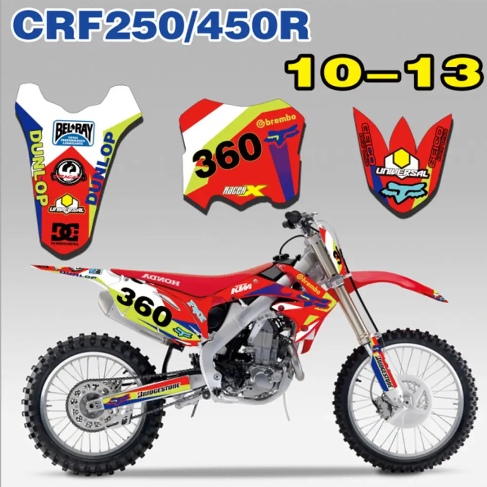 

New Full Graphics Decals Stickers Custom Number Name Glossy Bright Stickers Waterproof for 2010-2013 HONDA CRF250 CRF450