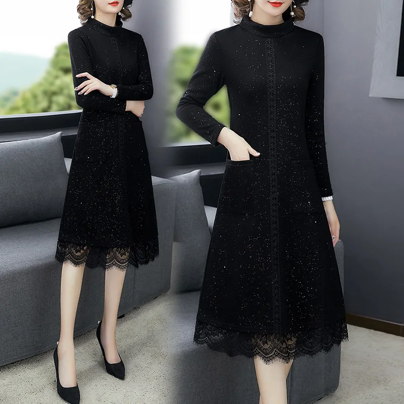 

Large GIRL'S Large Size Base Shirt Autumn And Winter plus Velvet WOMEN'S Dress Cover Belly by Age Western Style Fat Mm Dress