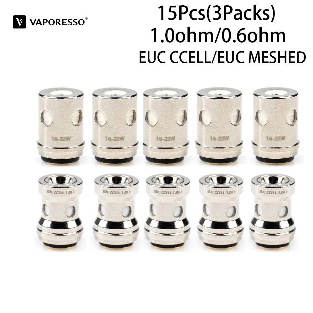 

Original 15pcs Vaporesso EUC CCELL Coil EUC MESHED Coil Head 1.0ohm/0.6ohm Vape Core For VM 25 Tank Electronic Cigarette