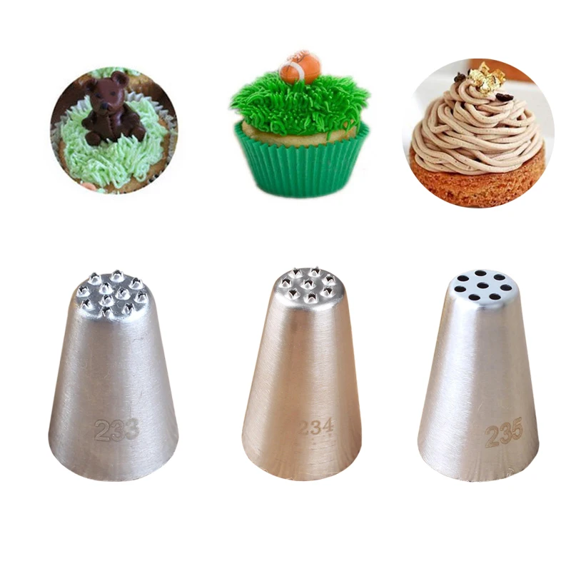 3pcs #233#234#235 Grass Cream Icing Nozzles For Decorating Cakes Pastry Fury Decoration Cupcake Head Cake Decorating Tips Tools afbeelding