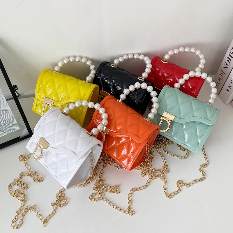 Mini Melissa Club Jelly Bag 2021 Women Handbags Fashion Ladies Shoulder Bags New Rhomboid Designer Pearl Crossbody Purse