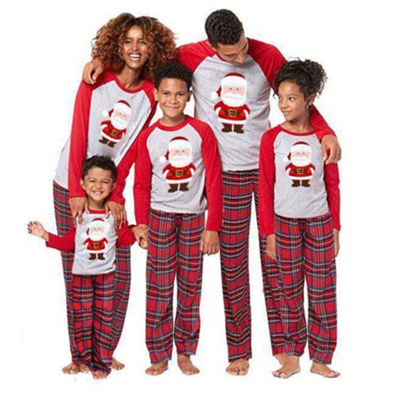 

Family Christmas Pajamas Set Xmas Family Matching Clothes Santa Claus Print Tops Plaid Pants Mom And Daughter Christmas Outfits