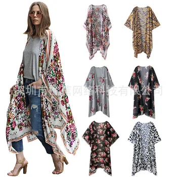 

For The Beach Women Swimwear Sexy Cover Up Woman Beachwear Kaftan Big Yards Dress Printed Chiffon Spandex Print